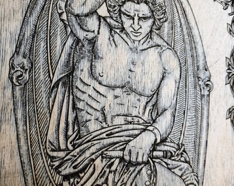 Lucifer Fallen angel gothic wall art, Lucifer decor, Lucifer art engraved on wood, Dark Art, Macabre Art, Le Génie du Mal.
