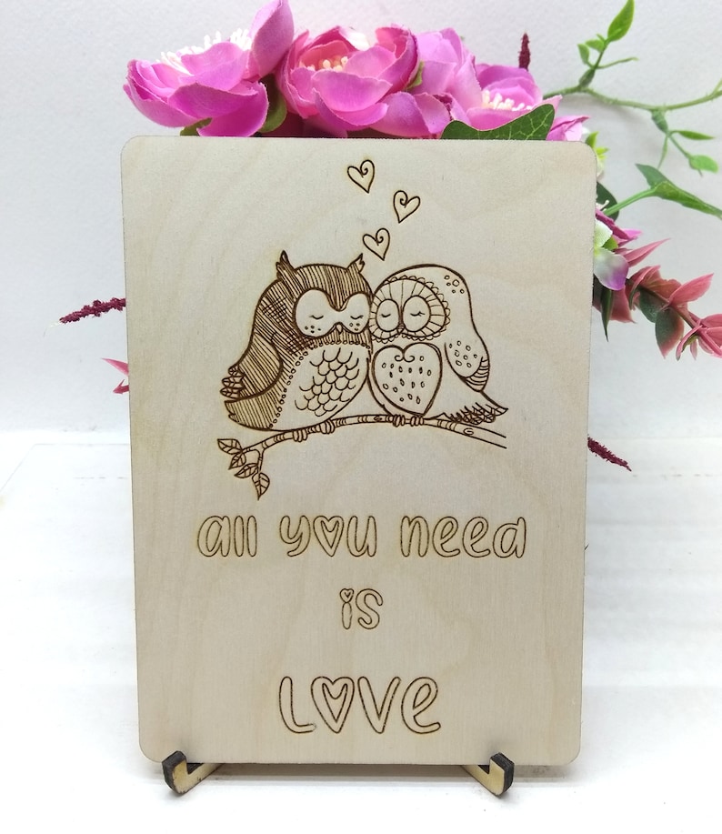 All You Need Is Love Wooden Card Custom card Card for Girlfriend Card for Wife I Love You Card Love Card Card for Boyfriend