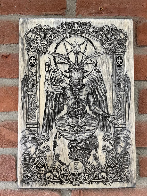 Baphomet Wall Art Engraved on Wood , Satanic Altar Decor, Lucifer Temple -   Denmark