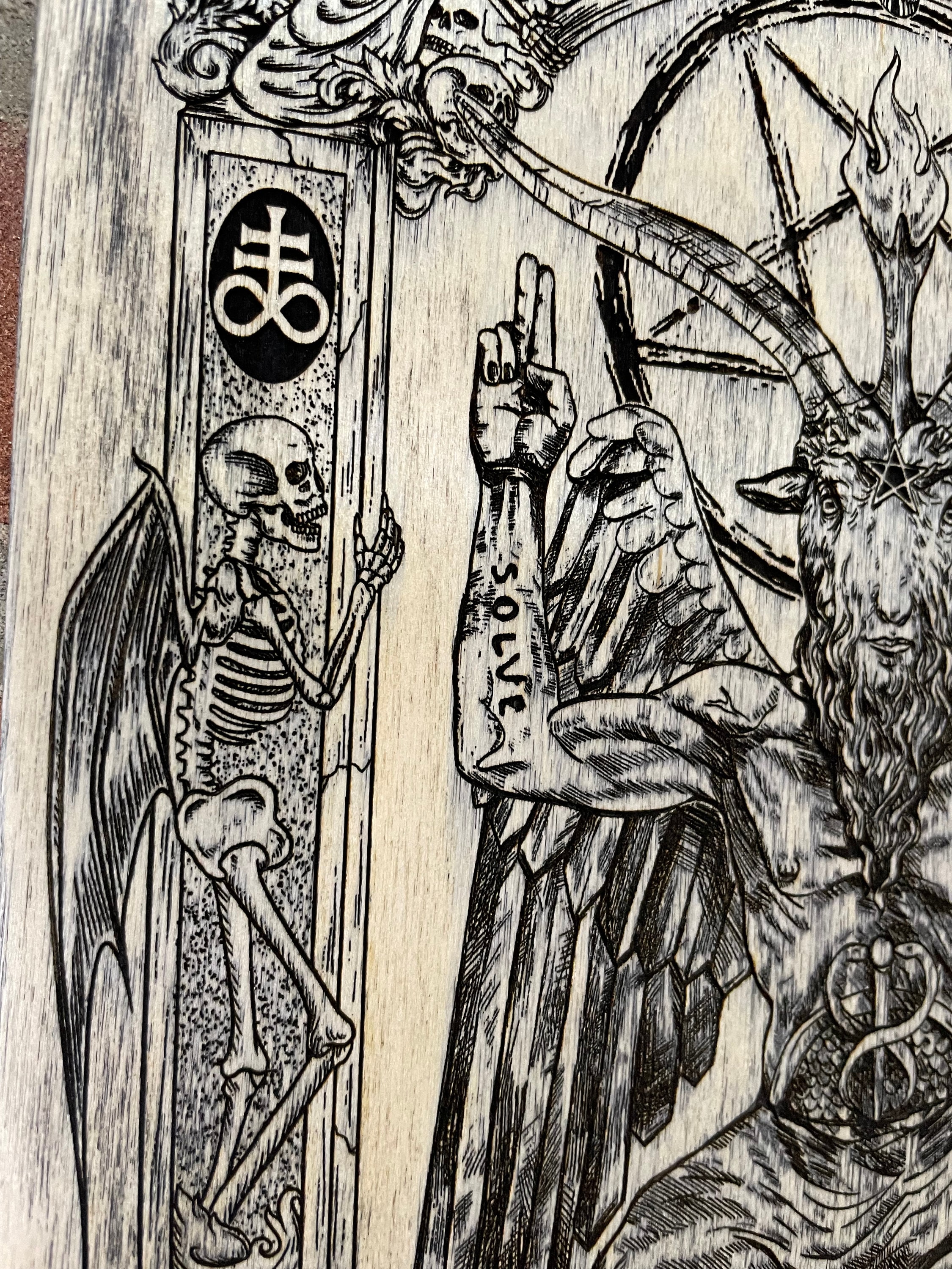 Baphomet Wall Art Engraved on Wood , Satanic Altar Decor, Lucifer Temple -   Denmark