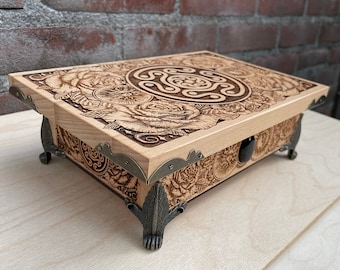 Hecate-altaartafel met opbergruimte Triple Moon Goddess – massief beukenhouten Wicca tarotdoos, Pagan Ritual Opbergspreukaltaar