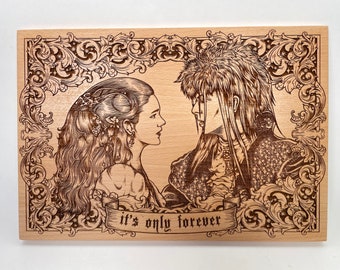 Labyrinth movie gift wall art decor engraved on solid wood, Goblin king artwork decor