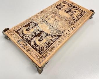 Viking Pagan Altar Table with Odin , Heathen wooden Alter board ,Celtic Knotwork Nordic Gift 12"