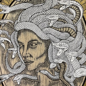 Medusa art Hanging Plaque Sign Wall engraved on wood, gothic home wall decor, Home decor engraved and hand painted, NOT a print.