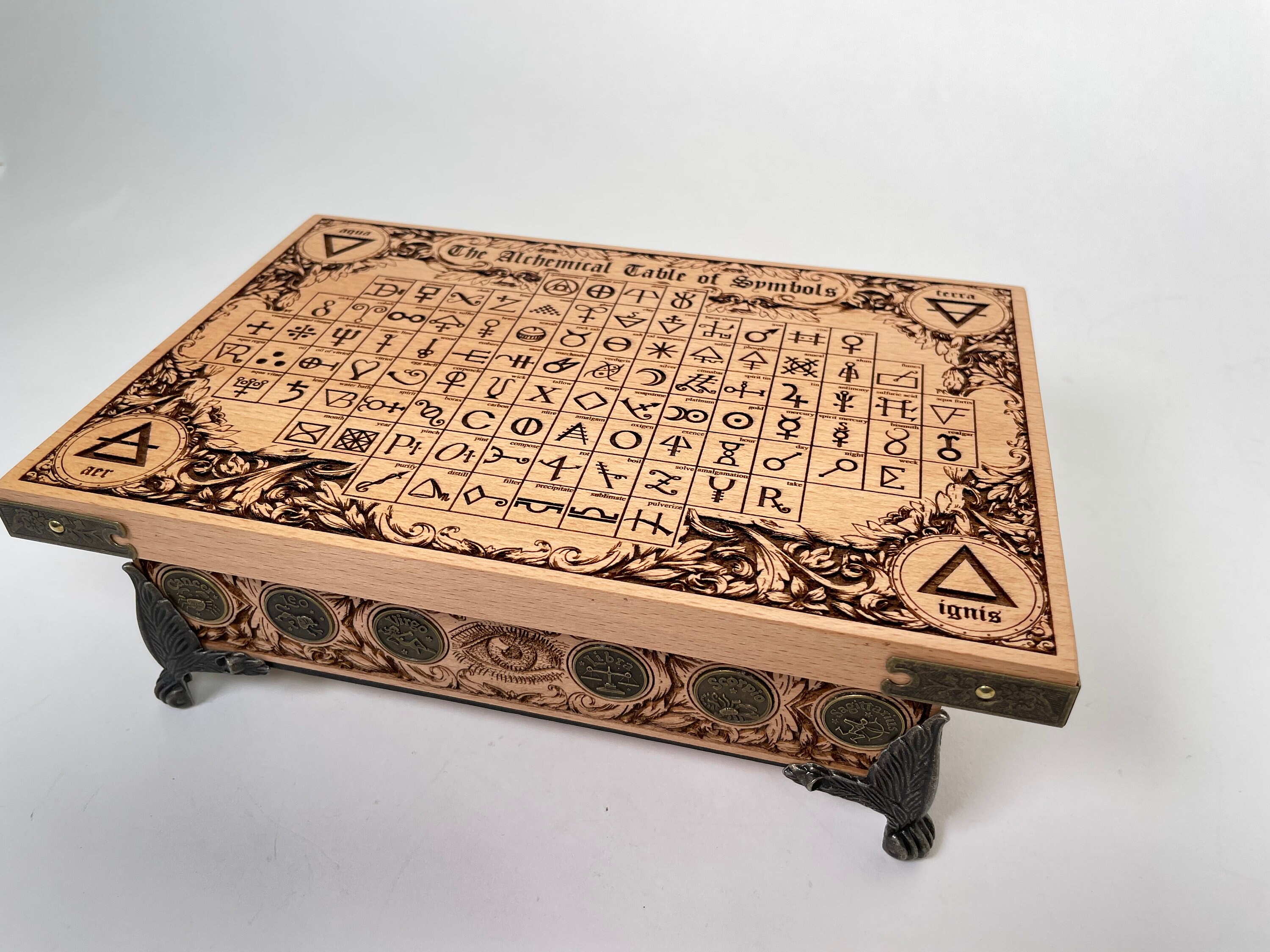 Alchemist Box Alchemy Symbols Box ,occult Decor, Alchemical Wooden Tarot Deck Holder ...