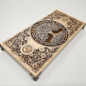 Engraved Beech Wood Altar Table, Tree of Life, Wiccan Ritual Board
