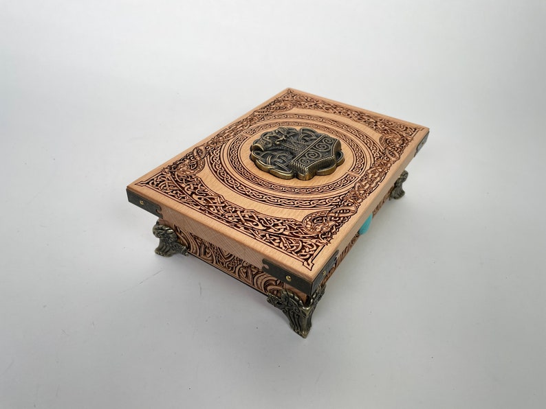 Mjolnir Unique Viking Jewelry Box, Solid Wood Runes Box ,keepsake