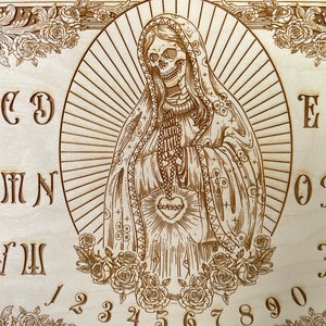 Ouija  Santa Muerte Altar with planchette dia de los muertos talking board, Catrina wooden spirit board  Sacred Heart