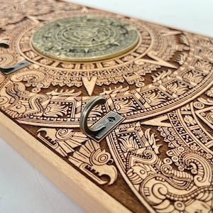 Mayan calendar key holder for wall Wood engraving, welcome sign ,Aztec calendar Sun, housewarming gift, Mayan art ,Not a print