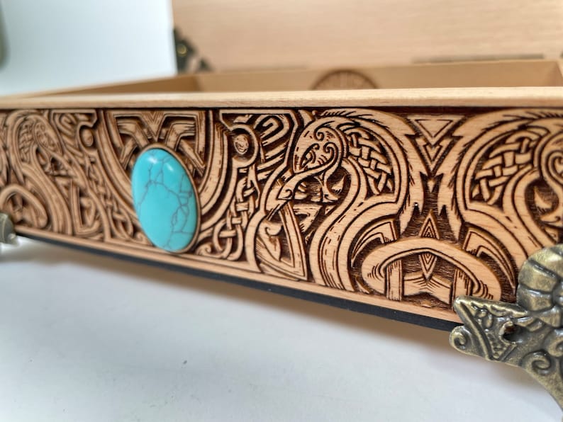 Mjolnir Unique Viking Jewelry Box, Solid Wood Runes Box ,keepsake