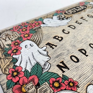 Ouija board with Cute ghost WALL DECOR Spooky Spirit game with cute ghost and floral design,Halloween gift, cute ghost decor .