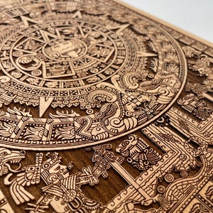 Unique Mayan Calendar wall decor , Aztec Mythology Wall Hanging engraved on wood ,wood wall