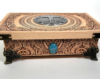 Yggdrasil art Tree of life Viking box  jewelry norse altar box viking gift made of solid wood,tarot wood box viking art,Norse mythology