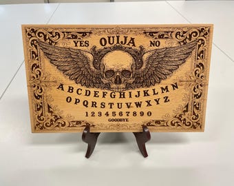 Wooden Ouija Board – Winged Skull Gothic occult Spirit Board with planchette