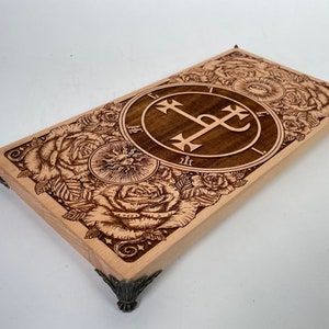 Lilith Sigil altar wooden Ritual Table , Altar Offering Table, Sigil of Lilith ,Altar Table carved ,witchy gift,engraved on wood, Divination