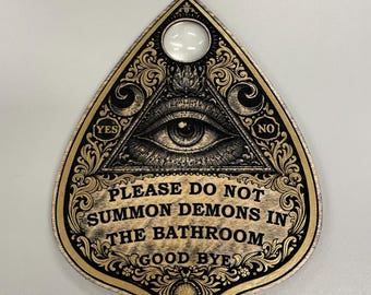 Letrero de baño "Por favor, no invoque demonios", decoración de pared divertida con planchette Ouija - Arte gótico para tablero de espíritus, regalo de humor ocultista