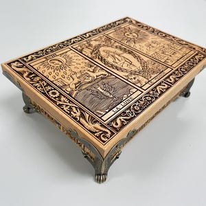 Rangement pour tarot de Marseille, coffre en bois, organiseur de tarot Le Soleil, support La Lune