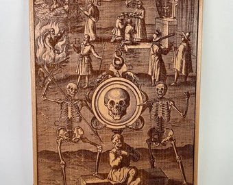 Danse macabre Medieval woodcut,  Mirror of Life Alchemy symbols  is wall decor inspired from Duodecim Specula Deum , Magic Occult