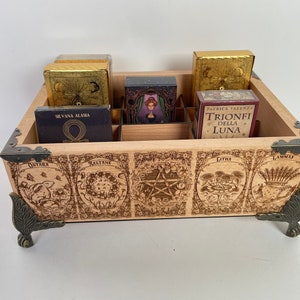 Organisateur de jeux de tarots et Oracle pour plusieurs jeux, 12 emplacements, porte-cartes de tarot avec roue de l'année, Ostara, yule, Mabon, rangement