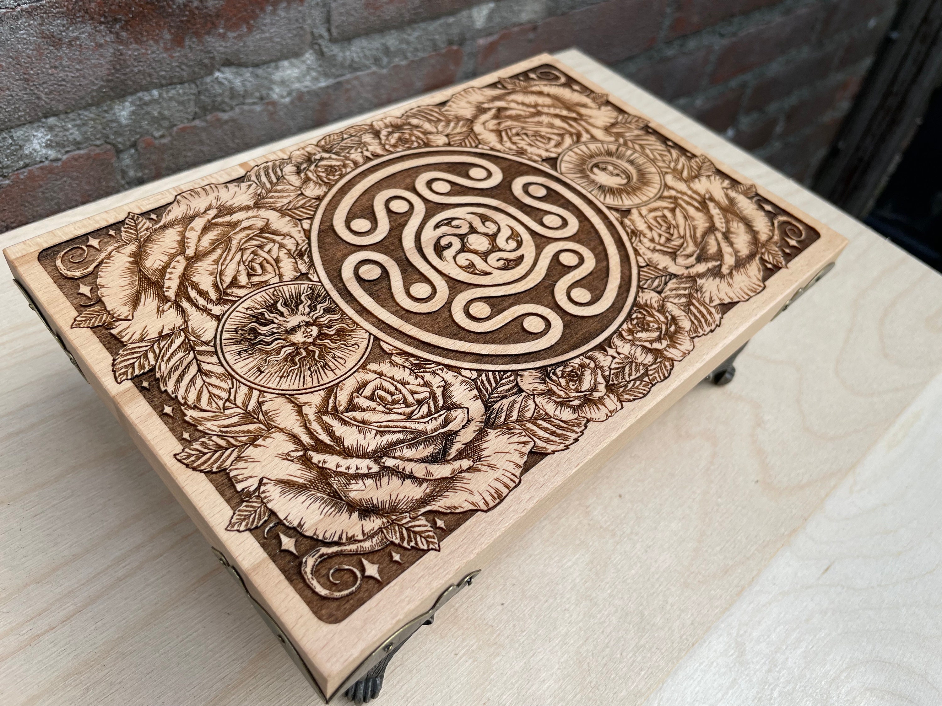 Hecate Altar Table With Storage Triple Moon Goddess – Solid Beech Wood ...