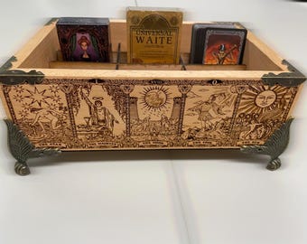 Major Arcana Tarot Deck Organizer Box – Wooden Oracle Storage with Removable Slots, Luxury Multi Deck Holder