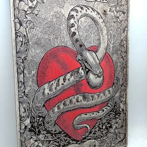 Gothic Wall Decor primordial Snake holding a heart wall art Wooden engraving hand painted