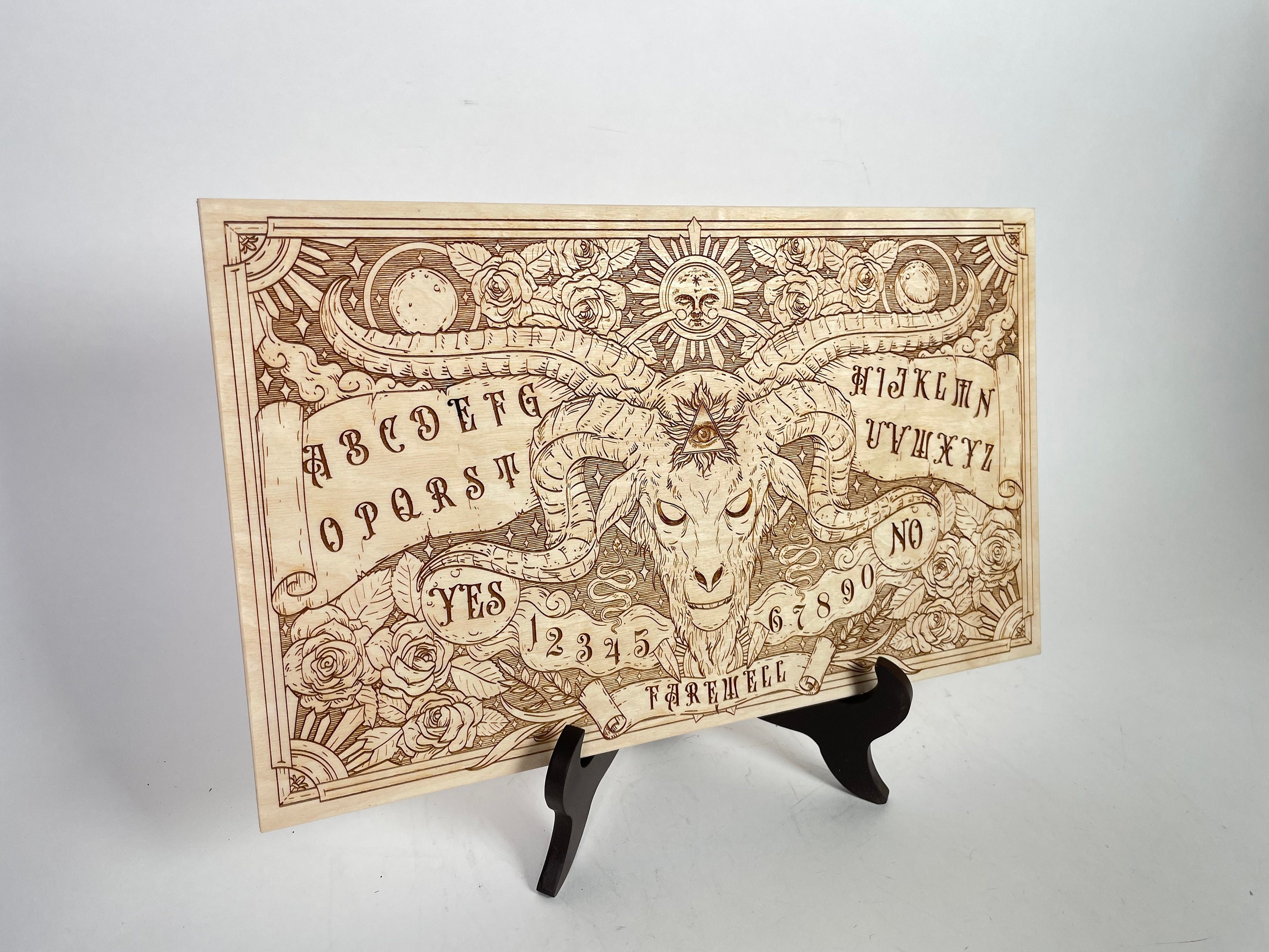 Celestial Ouija Board With Planchette, Engraved Wooden Spirit