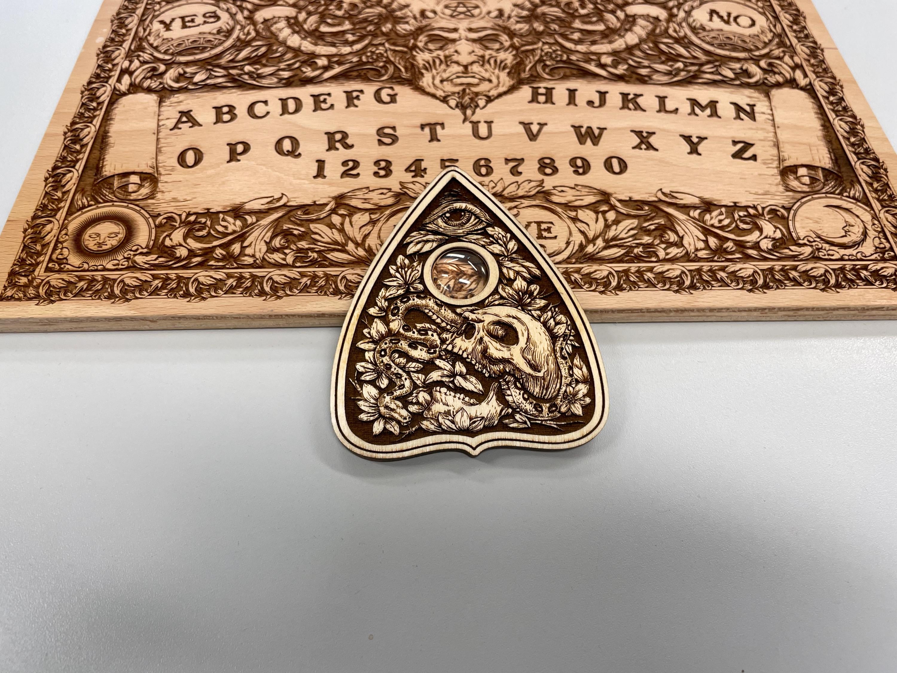 Ouija Board With Demon and Skulls, Spirit Table, Wooden Engraving