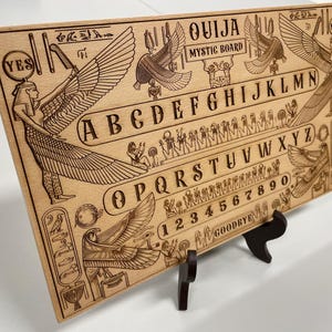 Planche Ouija en bois avec planchette Livre des morts égyptien pesée du cœur planche spirituelle Anubis Thoth mythologie Planche parlante