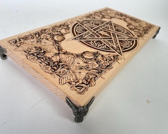 Witches Altar table Pentagram , Wiccan Altar As Above  engraved, wooden  Ritual Table, Altar Offering Crystal Holder Spiritual decor