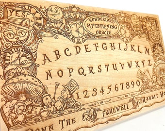 Cheshire Cat Alice in Wonderland Ouija Board with Planchette – Tea Party Handmade Wooden Spirit Board