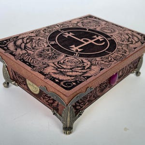 Lilith altar box mahogany wood  Ritual Table ,Altar Offering Table,Sigil of Lilith ,Altar box carved ,witchy gift, Metaphysical Board
