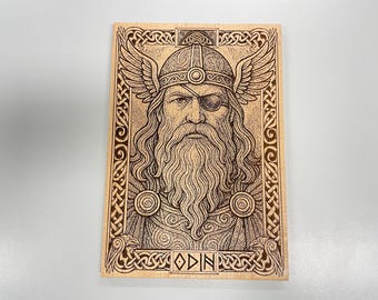 Odin Engraved Wooden Panel, Norse Mythology Viking Wall Art