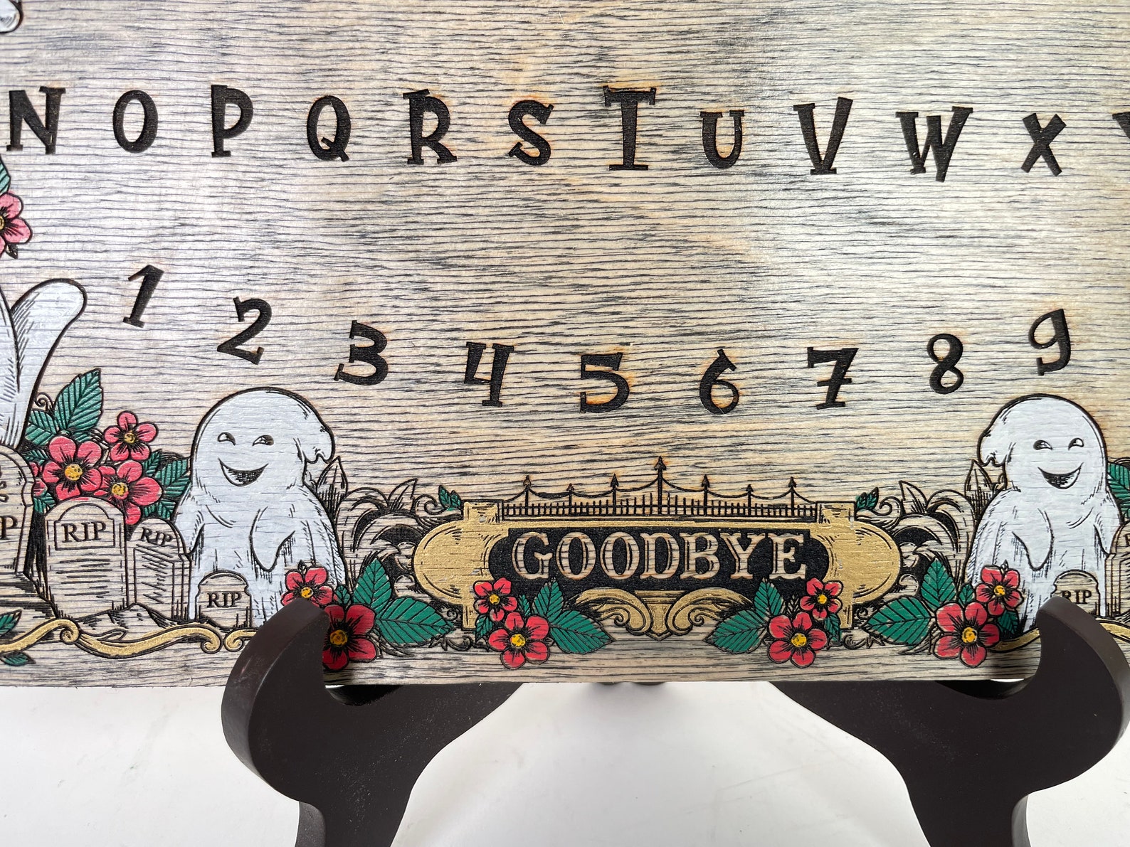 Cute Ghost Ouija Board Wall Art – Floral Wooden Spirit Board for Table ...