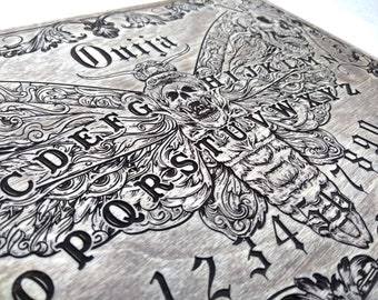 Unique  Death Hawk Moth wooden Ouija board with planchette , Moth Ouija , Spirit Board engraved in  wood spirit game, skull talking board