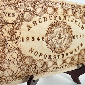 Ouija board with wiccan Ostara symbols decor, Mystical floral moon pagan spirit board with sun and moon planchette ,witchy gifts wood