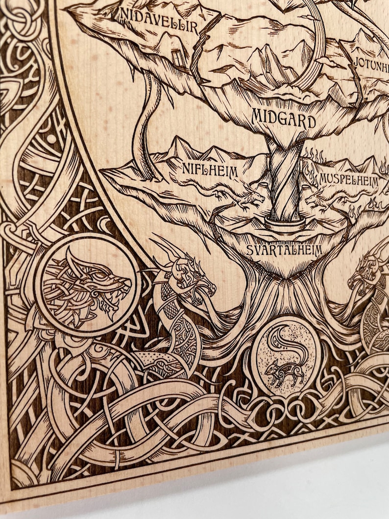 Midgard Tree Yggdrasil Nine Realms, World Tree TREE OF LIFE, Norse Mythology Wall ...