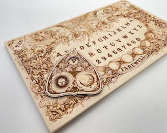 Floral Engraved Ouija Board with Luna Moth, Wiccan Spirit Board