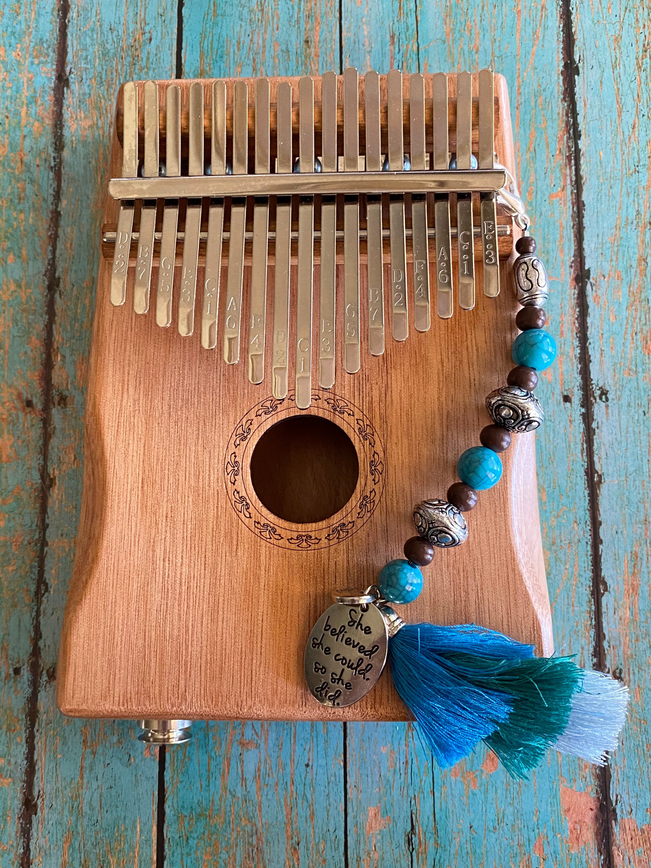 Electric Kalimba Boho 17 Key Thumb Piano With Pickup and Beads Etsy