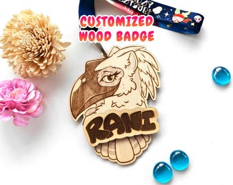 Insignia personalizada de Fursona - Insignia única grabada en madera por encargo para furries, personajes originales y otros personajes.