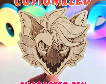 Individuell angefertigte Charakter Pins - Furry, Fursona, Pets, OCs Coupion - Individuell angefertigte Holz gravierte Kunst und Geschenke