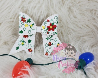 Poinsettia inpired hair bow, Poinsettia embroidery bow, flower hair bow, Christmas Hair Clip, Christmas hair bow
