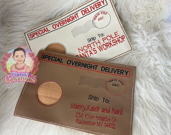 Personalized Elf Doll Envelope, Elf arrival ideas, North Pole Special Delivery Arrival and Return. Personalised felt Christmas gift.