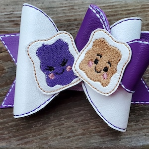 Peanut butter and Jelly Hair bow, embroidery