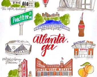 Atlanta Landmarks 11x14 Print of Original Watercolor
