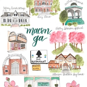 Macon, Georgia Landmarks 11x14 Print of Original Watercolor