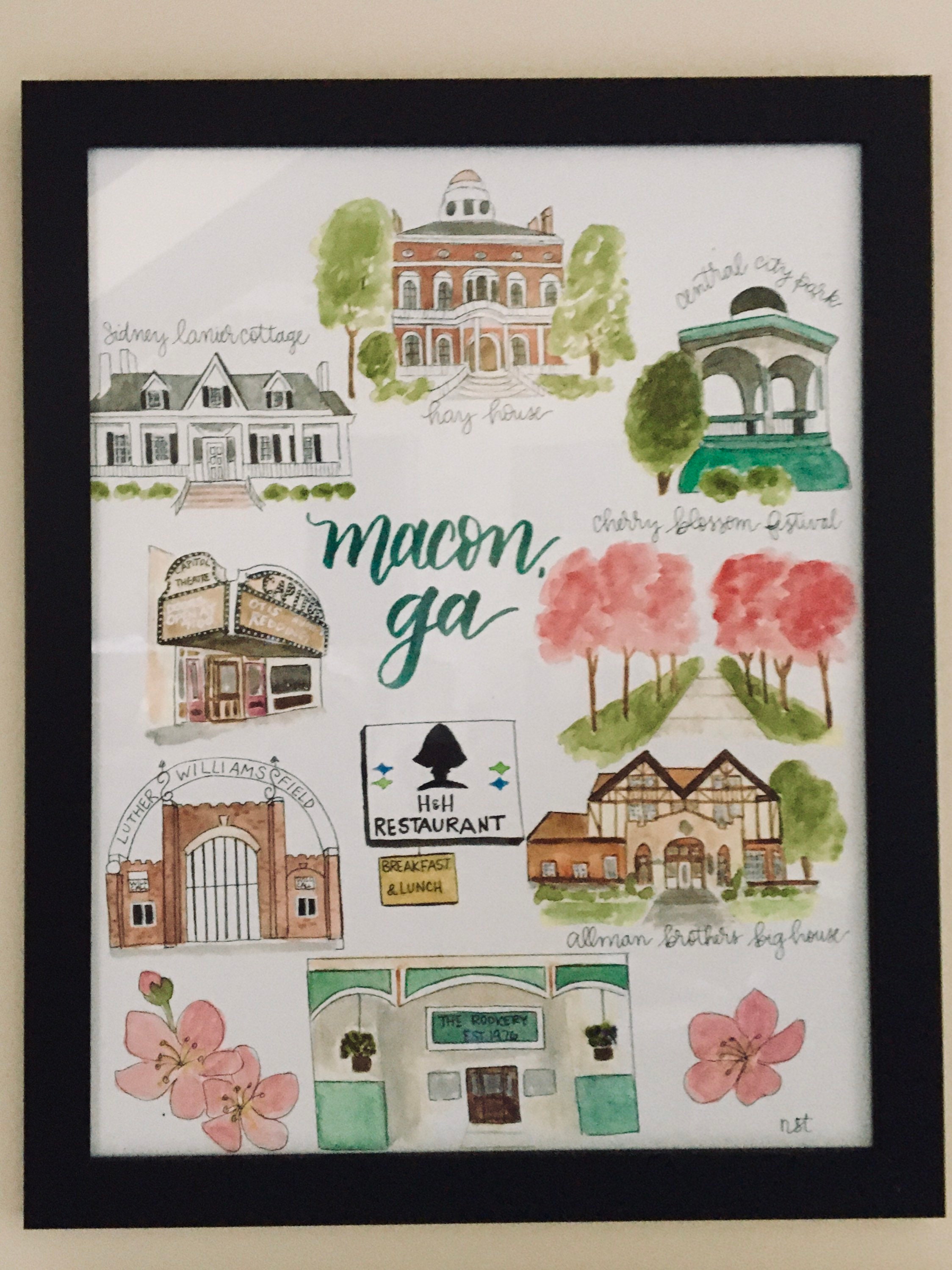 Macon Landmarks 11x14 Print of Original Watercolor Etsy