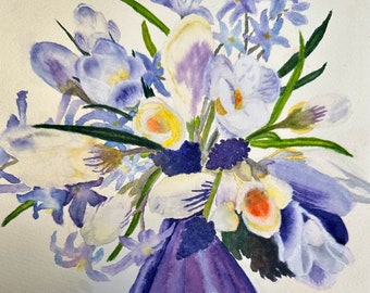 Purple, blue and white winter bouquet