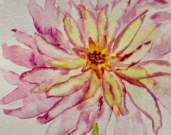 Yellow & pink dahlia study, loosely-styled