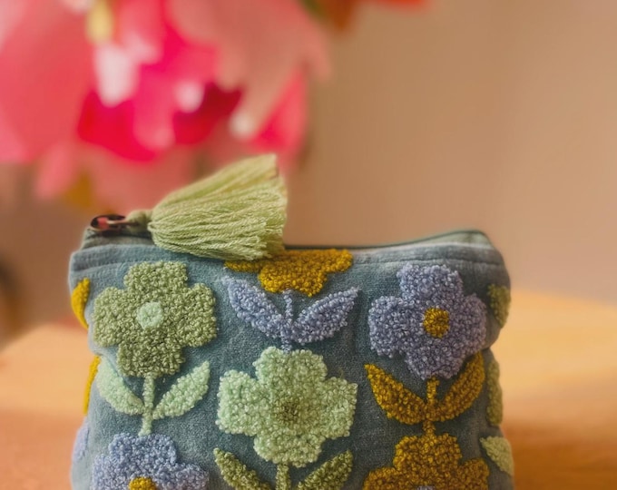 Rambling Flower Pouch - Blue & Cowslip - SMALL